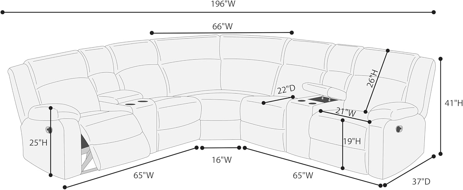 ERYE Oversized L-Shaped Power Reclining Sectional Sofa W/2 Console, Cupholders and USB Ports,Corduroy Power Motion Symmetrical Recliner Couch for Living Room Home Theater