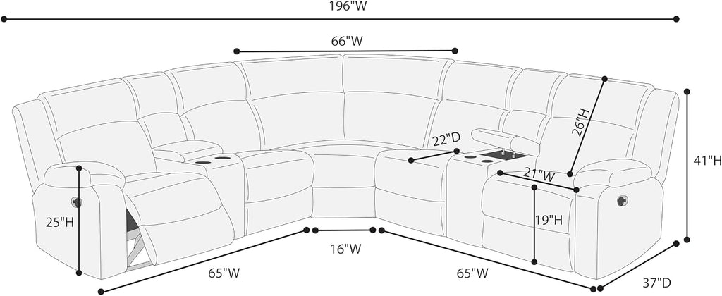 ERYE Oversized L-Shaped Power Reclining Sectional Sofa W/2 Console, Cupholders and USB Ports,Corduroy Power Motion Symmetrical Recliner Couch for Living Room Home Theater