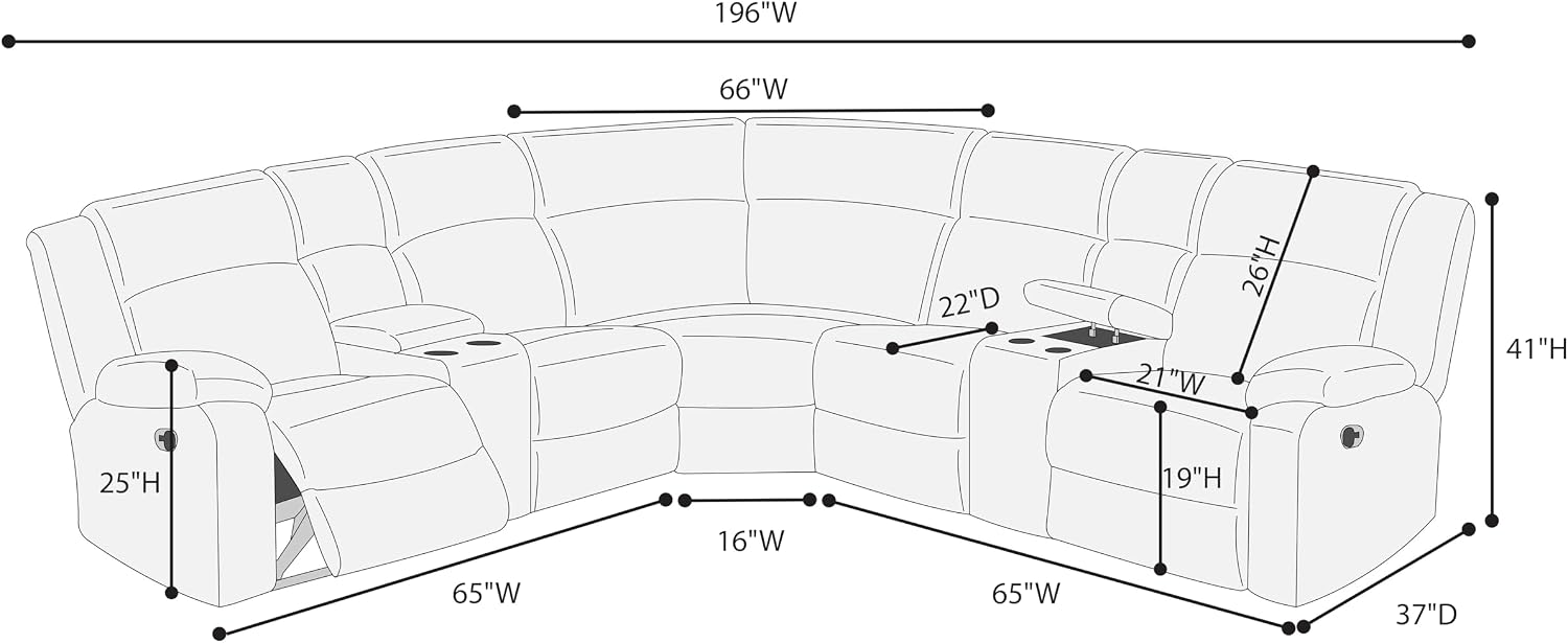 ERYE Oversized L-Shaped Power Reclining Sectional Sofa W/2 Console, Cupholders and USB Ports,Corduroy Power Motion Symmetrical Recliner Couch for Living Room Home Theater