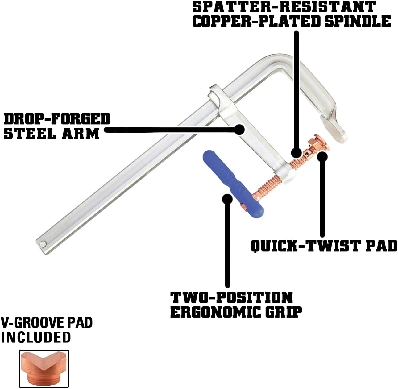 Wilton Spark-Duty Heavy F-Clamp, 18' Opening, 7' Throat, 4880 Lbs. Clamping Force (4800S-18C)