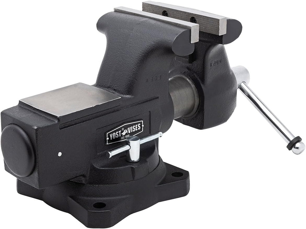 Yost HD650-C Heavy Duty 6-1/2 Inch Mechanics Work Bench Vise | Heavy Duty Woodworking & Metal Work Table with Secure Grip Swivel Base | 60,000 PSI Casting Iron Material with Extra-large Anvil Surface