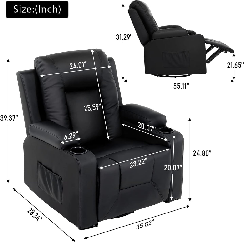 COMHOMA Recline Chair Set，Furniture 3PC Bonded Leather Recliner Set Living Room Set, Sofa, Recline Chair with massger(Black,Living Room Set 3)