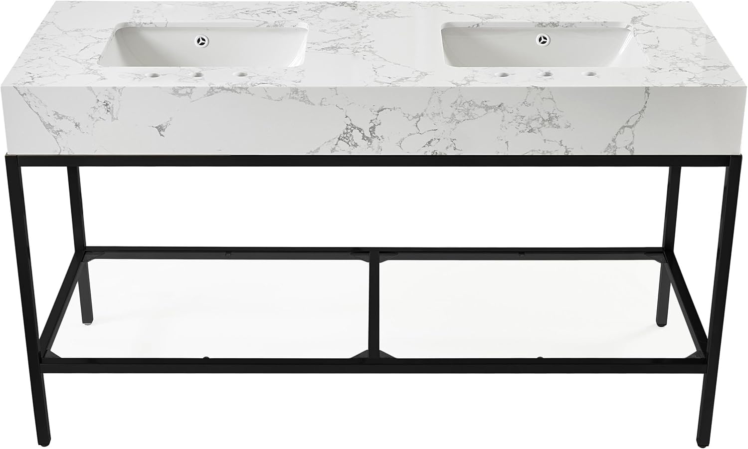 Meridian Furniture 407White-60 Marmo Collection Modern | Contemporary Bathroom Vanity with White Engineered Stone with Grey Veining, Matte Black Metal Base, 60' W x 23' D x 34' H, White