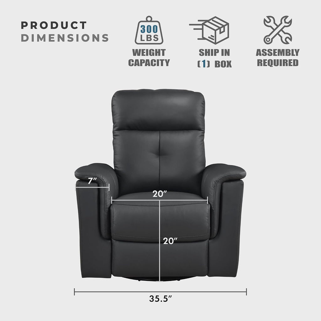 Lexicon Swivel Glider Recliner Chair, Comfy Nursery Glider, Top Grain Leather Match Recliner, Manual Reclining Chair for Living Room/Office/Apartment, Black