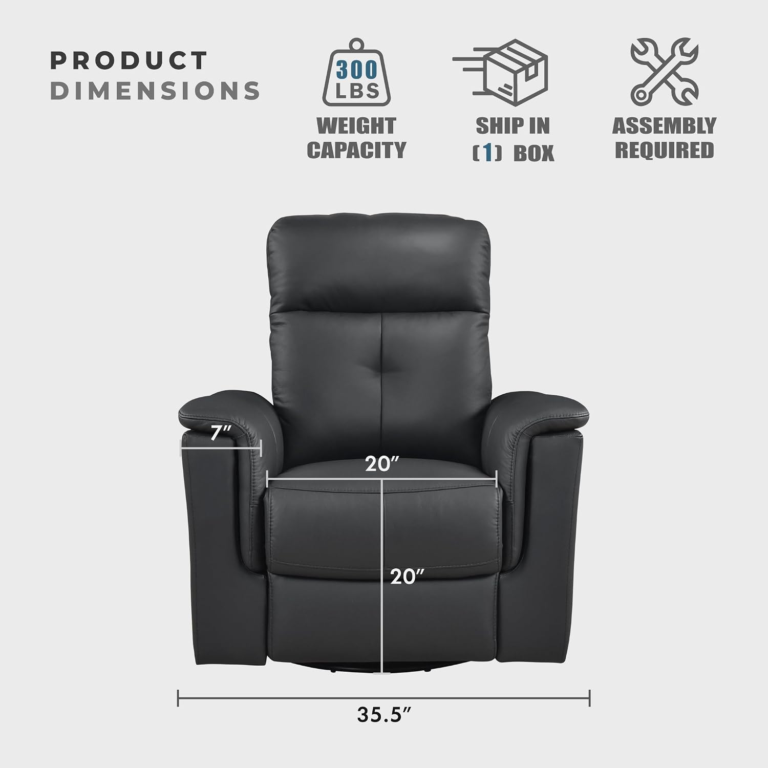 Lexicon Swivel Glider Recliner Chair, Comfy Nursery Glider, Top Grain Leather Match Recliner, Manual Reclining Chair for Living Room/Office/Apartment, Black