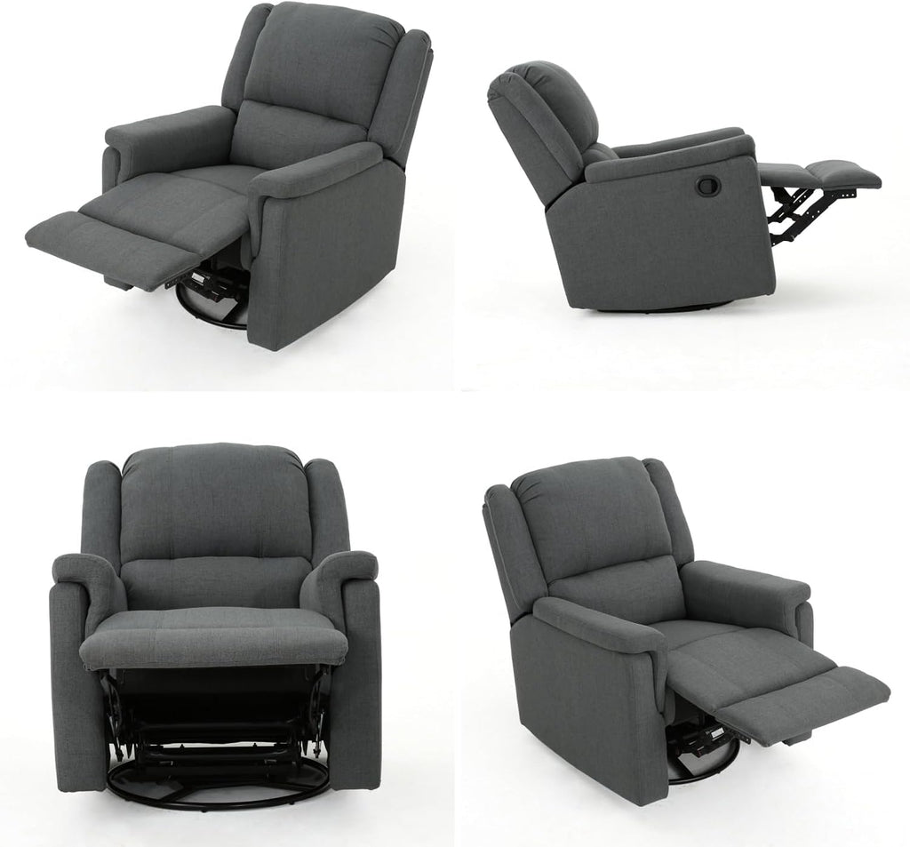 Merax Swivel Rocker Recliner Chair, Manual Reclining Sofa, Home Theater Seating for Living Room, Charcoal