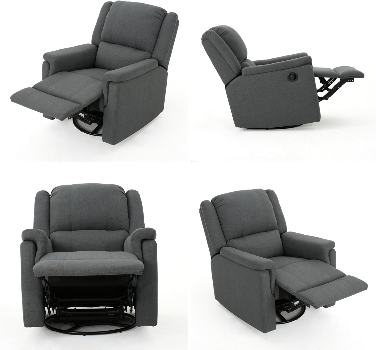 Merax Swivel Rocker Recliner Chair, Manual Reclining Sofa, Home Theater Seating for Living Room, Charcoal