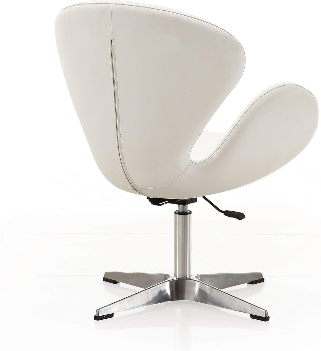 Manhattan Comfort Raspberry Adjustable Swivel Accent Chair with 360° Turn, Polished Chrome Base, Modern Retro Design, Versatile Seat Ideal for Any Room, Set of 1, White