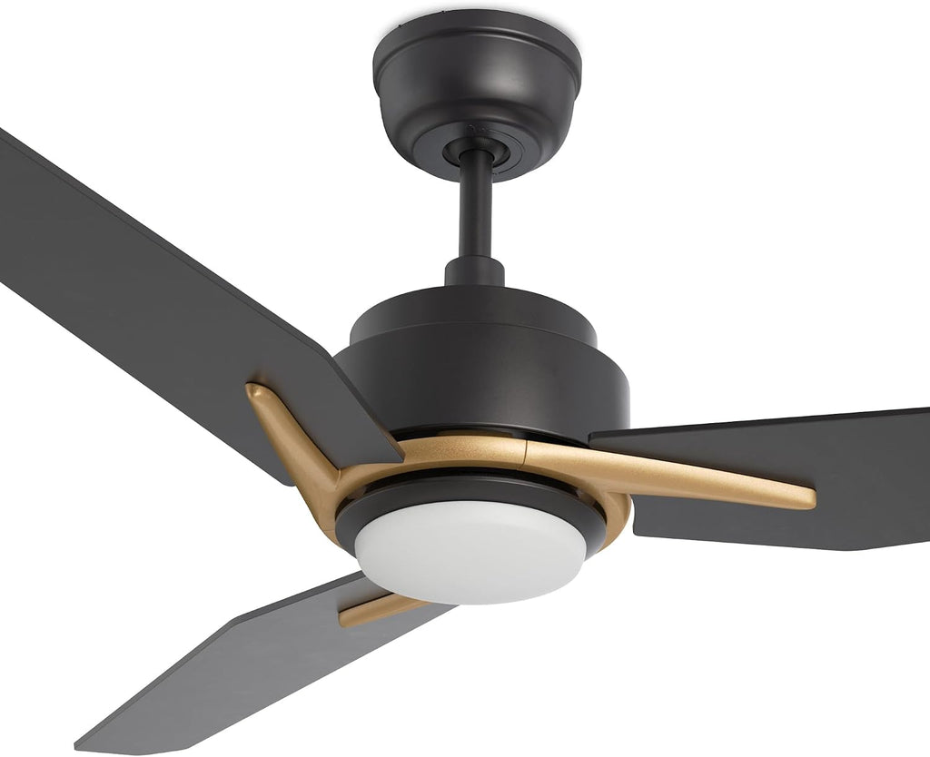 SMAFAN Smart Ceiling Fans with Lights Flush Mount 56', 3 Light Colors Dimmable, 10 Speeds DC Ceiling Fan with Remote, Outdoor, Compatible with Alexa, Siri & Google Home, Black Gold