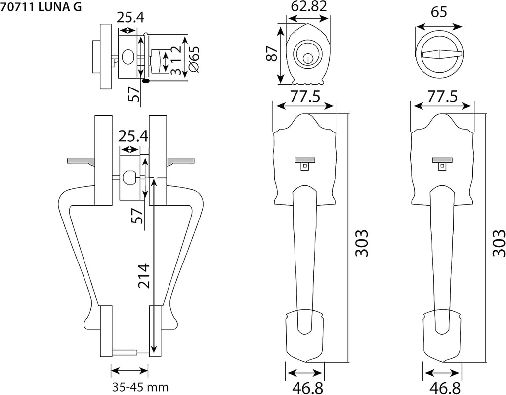LOCKSET4U Single Reversal Front Door Hardware Set Luna, Heavy Duty Grip Entry Single Door Lock Set with Grip Handle and deadbolt, Antique Brass Finish