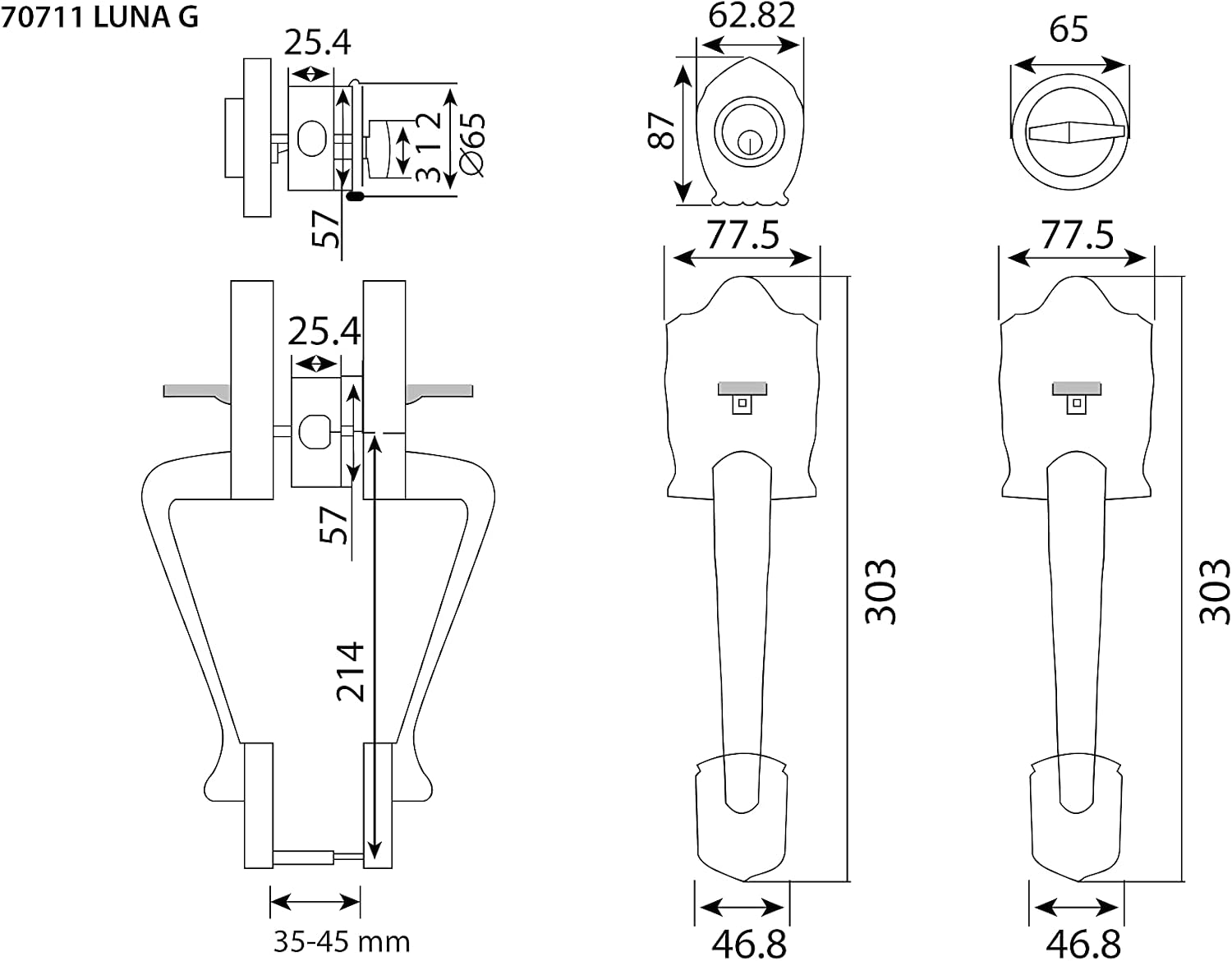 LOCKSET4U Single Reversal Front Door Hardware Set Luna, Heavy Duty Grip Entry Single Door Lock Set with Grip Handle and deadbolt, Antique Brass Finish