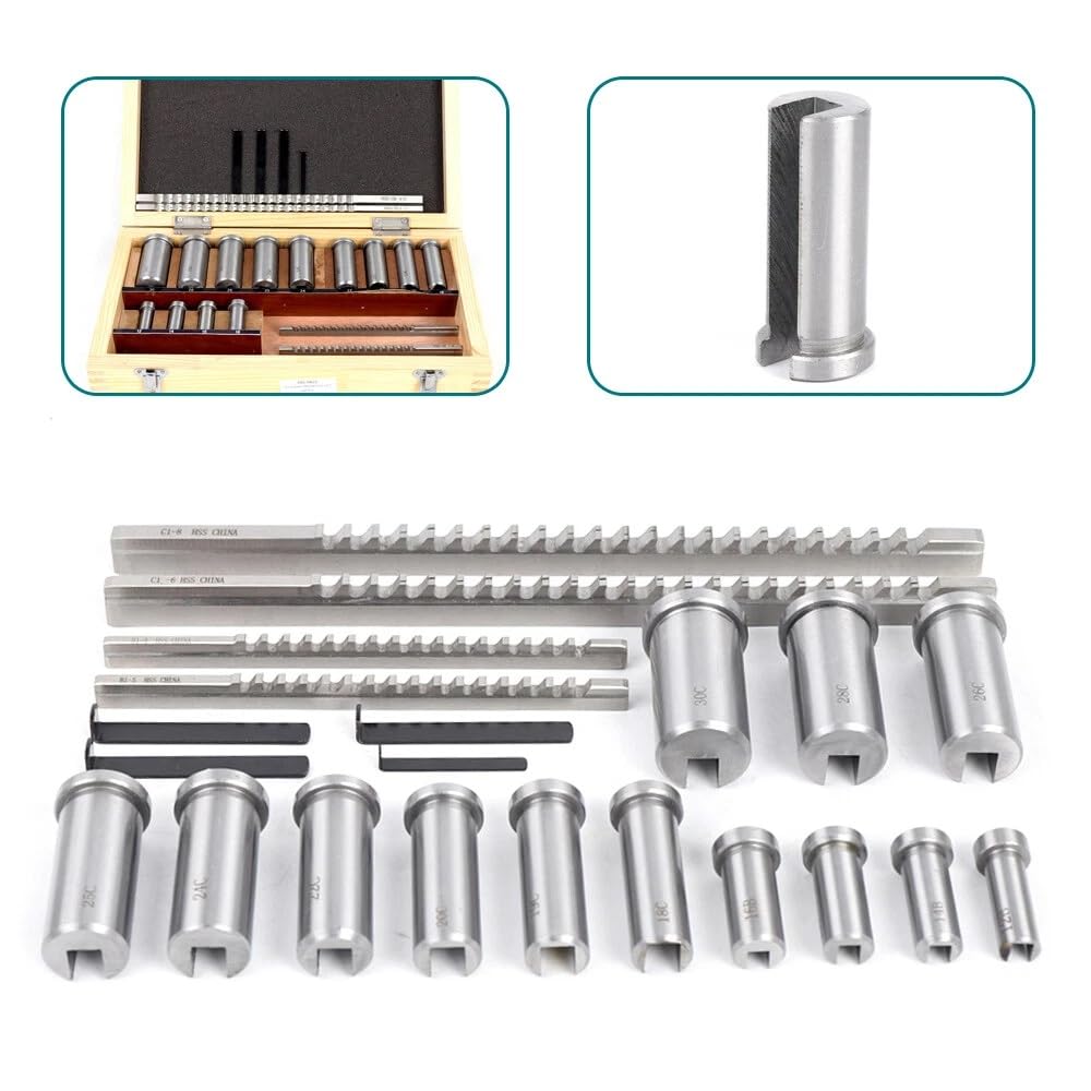 22 Pcs Keyway Broach Kit 4X Broaches & 5X Shims Keyway & 13x Bushings Metric Keyway Broach Set High-Speed Steel Metalworking Industrial Tools