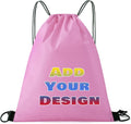 Custom Drawstring Bags Set of 50, Personalized Bulk Pack with Logo/Text-Suitable for Travelling Gym Camping Hiking-Pink