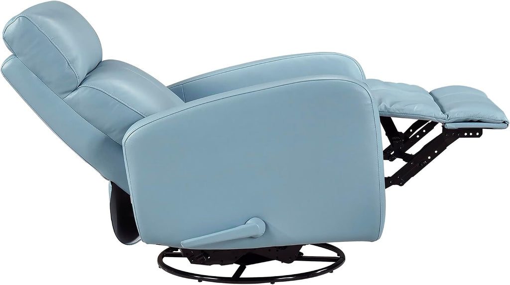 Lexicon Swivel Glider Reclining Chair, Top Grain Leather Match Manual Pull Handle Recliner, Comfy Nursery Glider Recliner, Swivel Reclining Chair for Living Room/Office/Bedroom/Apartment, Blue