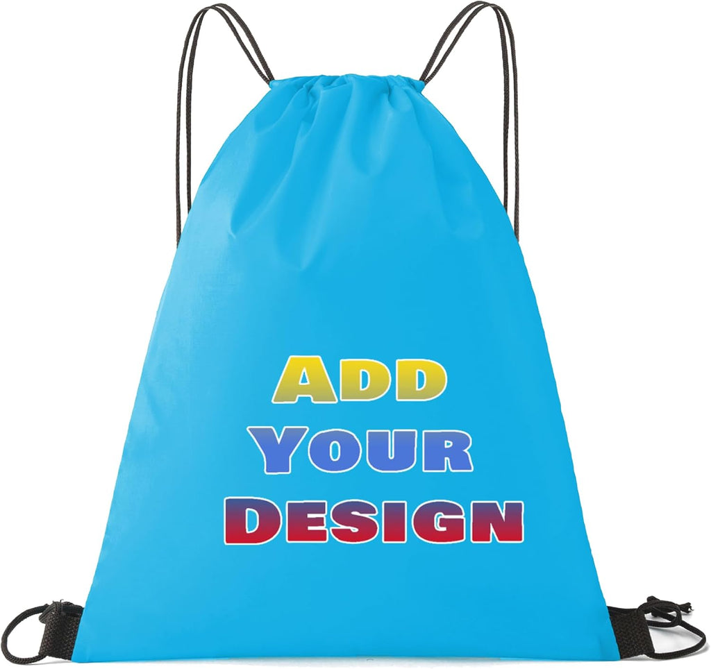 Custom Drawstring Bags Set of 50, Personalized Bulk Pack with Logo/Text-Suitable for Travelling Gym Camping Hiking-Sky Blue