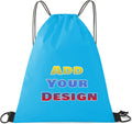 Custom Drawstring Bags Set of 50, Personalized Bulk Pack with Logo/Text-Suitable for Travelling Gym Camping Hiking-Sky Blue