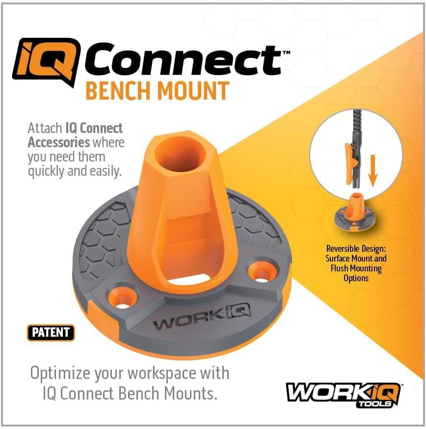 WORK IQ TOOLS IQ Connect | Hands-Free Accessory System with 3 Bench Mounts | Includes Magnifying Glass, Rechargeable Work Light & Cell Phone Holder | Work Bench Accessories Compatible with IQ Vise
