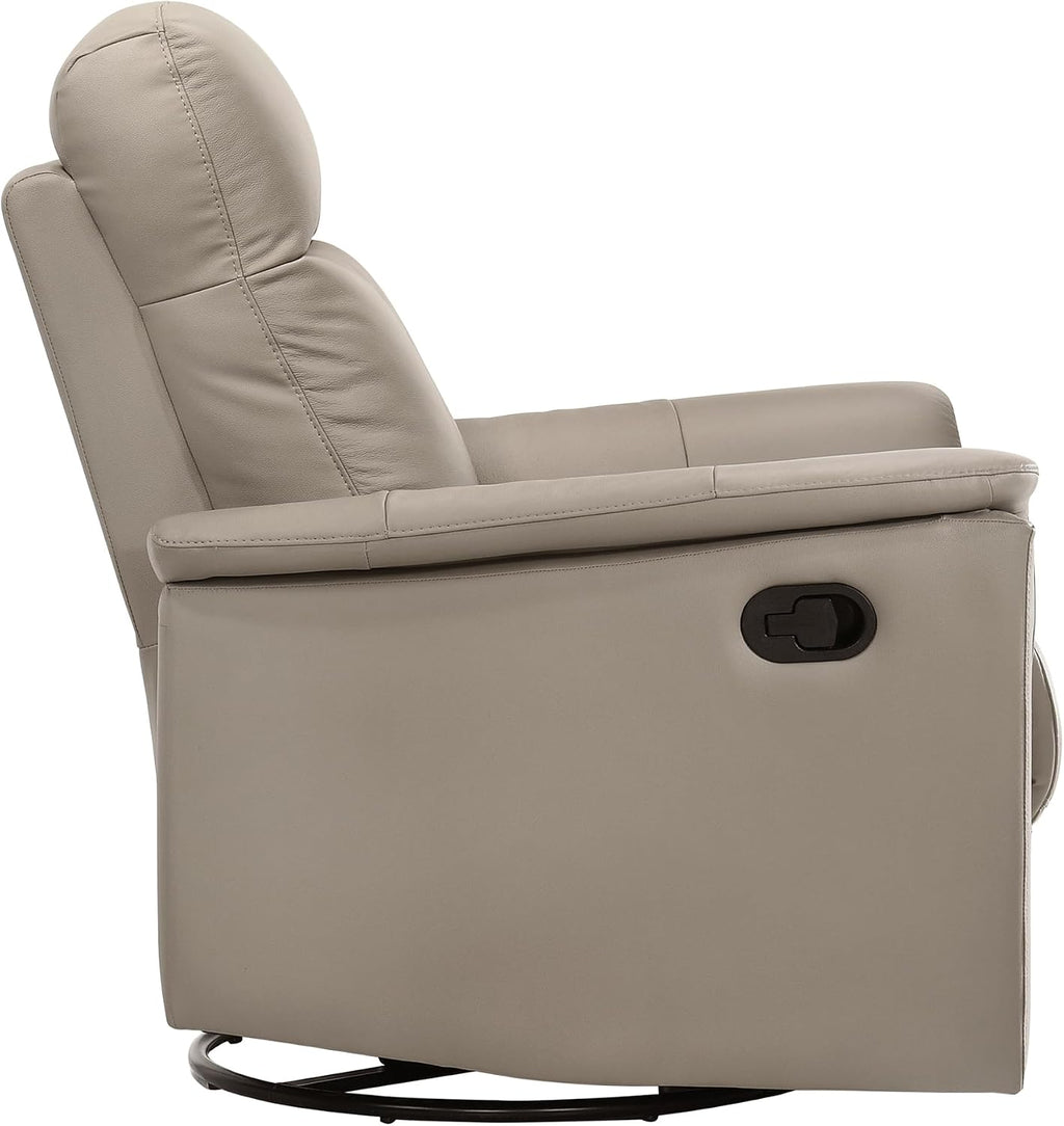 Lexicon Swivel Glider Recliner Chair, Comfy Nursery Glider, Top Grain Leather Match Recliner, Manual Reclining Chair for Living Room/Office/Apartment, Latte
