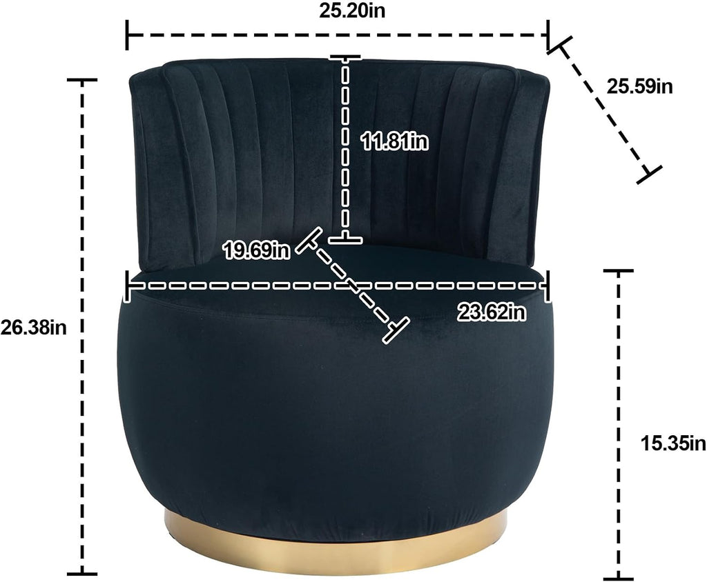 KEIKI Swivel Barrel Accent Chair, 360 Degree Rotating Upholstered Armchair with Velvet Fabric for Living Room, Office, Bedroom, Black