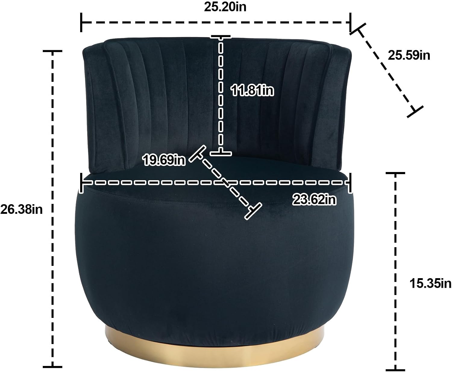 KEIKI Swivel Barrel Accent Chair, 360 Degree Rotating Upholstered Armchair with Velvet Fabric for Living Room, Office, Bedroom, Black