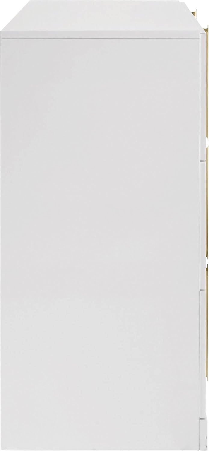 Coaster Home Furnishings - INES - Wood - 6-Drawer Dresser with Scratch-Resistant, Gold Pulls and Contemporary Style - Bedroom - White High Gloss - 223093