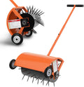 24 Inch Rolling Lawn Aerator, Heavy Duty Manual Aerator Tool, Up to 70 lbs, Push Spike Aeration Tool with 42 Spikes, Suitable for Lawns, Garden, and Yard Grass Aeration [Orange]
