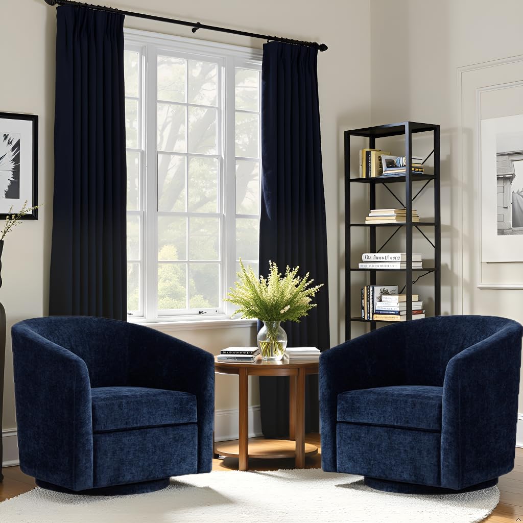 Zihanhome Chenille Swivel Accent Chairs Set of 2, No Assembly Upholstered Armchair, 360°Rotating Barrel Chairs for Living Room, Bedroom, Apartment & Reading Nook (2, Dark Blue)
