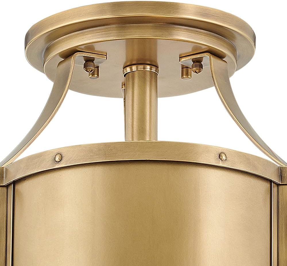Hinkley Chance Three Light Medium Semi-Flush Mount Fixture – Classic, Timeless Details, Etched Lens – Heritage Brass