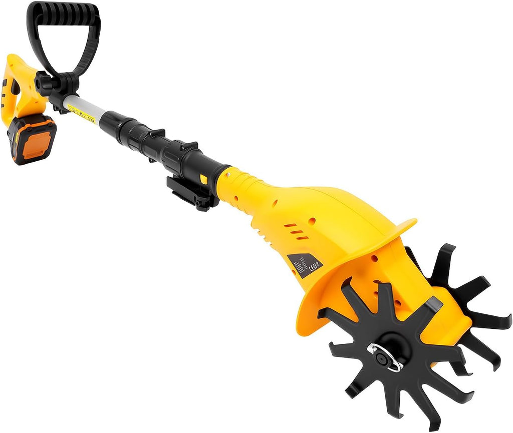 Cordless Tilling Machine, Handheld Tiller Cultivator with 2 Blades, 38.19-46.06in Adjustable Telescoping Pole, for Plowing, Weeding, Gardening, Cultivation (2 Blades)