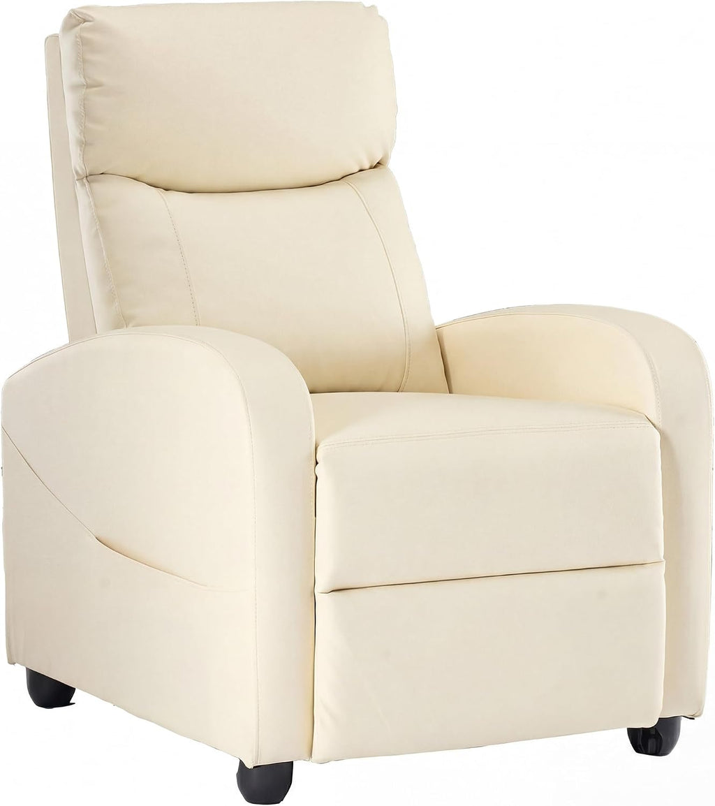 Sweetcrispy Recliner Chair Fabric Recliner Sofa No Massage, Home Theater Seating with Lumbar Support, Adjustable Push Back Overstuffed High-Density Sponge Reclining for Living Room, Beige