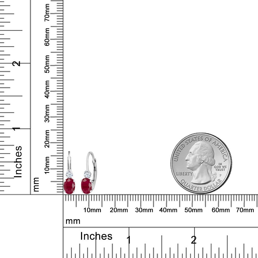 Gem Stone King Drop Leverback Earrings for Women | 925 Sterling Silver | Gemstone Birthstone and White Created Sapphire | Oval 6X4MM and Round 2MM | 3/4 Inch