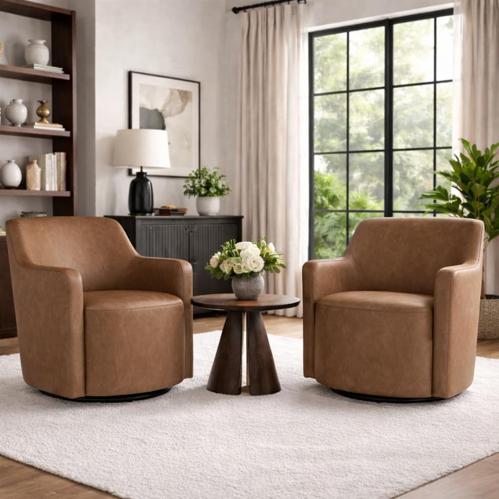 HomePop 360° Barrel Back Swivel Chair - Cognac Faux Leather