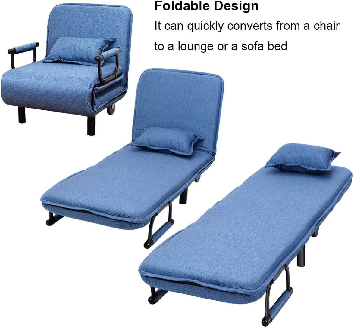 LDAILY Moccha 26.5' Folding Convertible Sofa Bed Arm Chair Sleeper Leisure Recliner Lounge Couch for Living Room, Bedroom, Office (Blue)