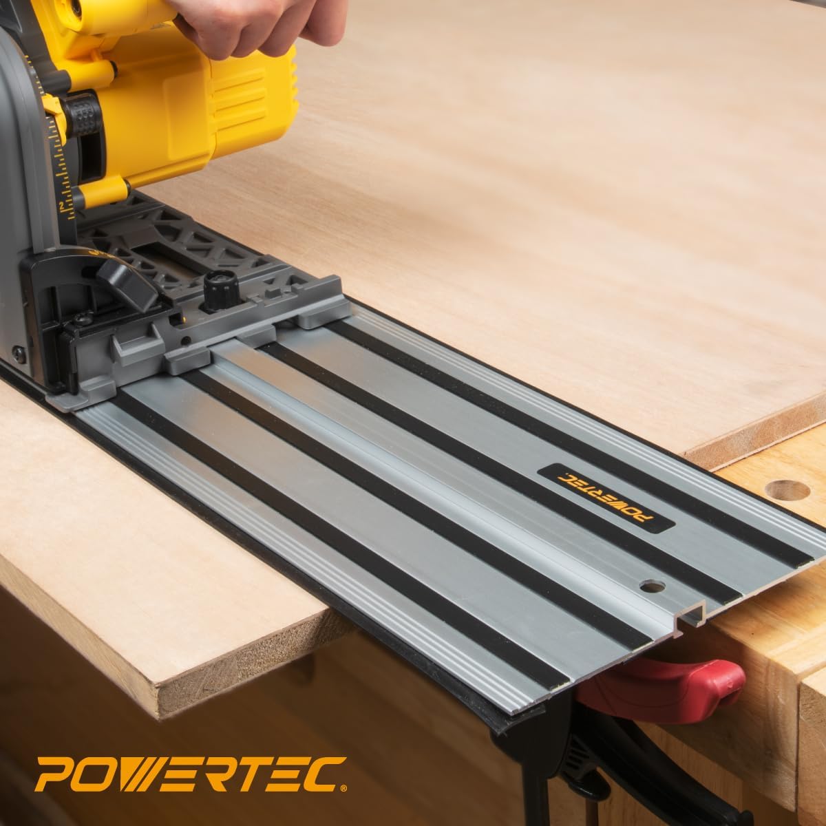 POWERTEC 72199 110 Inch Track Saw Guide Rail and Clamp Set for DeWalt Track Saws, Includes 2x55' Guided Rails, (1) Guide Rail Connector and (2) Quick Release Clamps for Woodworking Projects