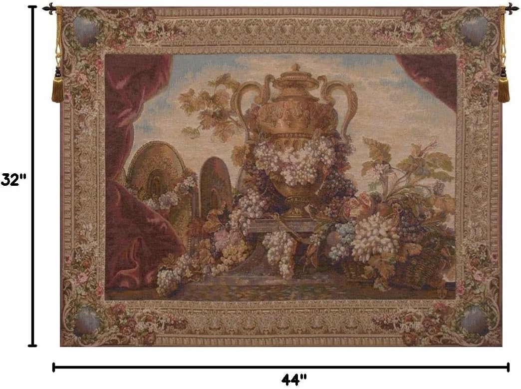Charlotte Home Furnishings Inc. Vase And Raisins French Tapestry Wall Hanging, 32 x 44 Inch, Viscose Cotton and Polyester Blend Wall Art, Perfect For Home Decor, Wall Decor by J.B.Monoyer