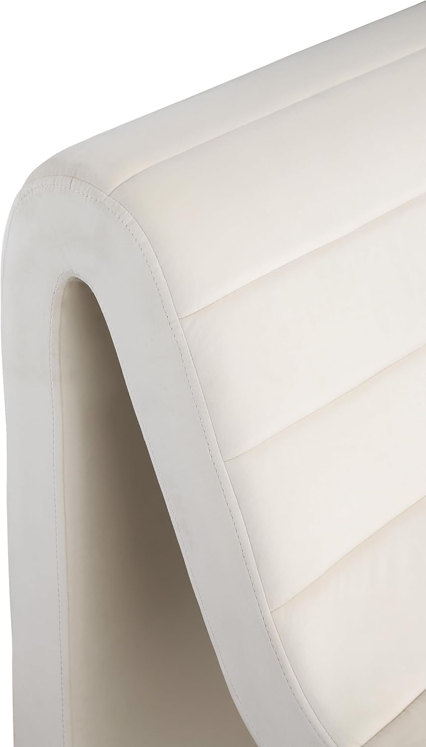 Meridian Furniture 403Cream Ivy Collection Modern | Contemporary Velvet Upholstered Accent Chair with Rich Cream Velvet, Channel Tufted Design, Curved Shape, 26.4' W x 37.4' D x 31.1' H, Cream