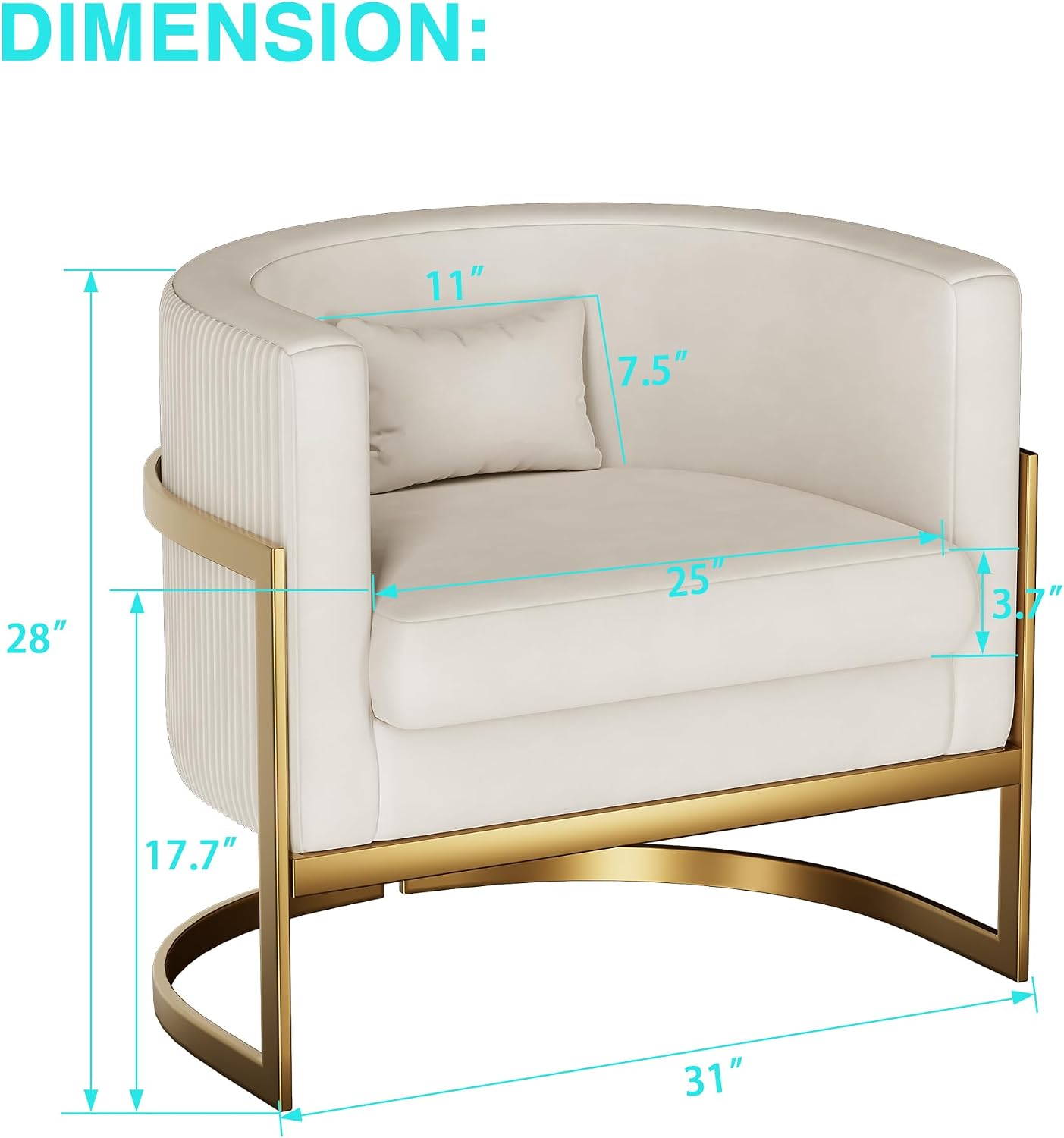 Velvet Accent Chair Modern Barrel Chair with Gold Legs Upholstered Armchair for Bedroom Living Room Sofa Chair Club Side Chairs Ivory
