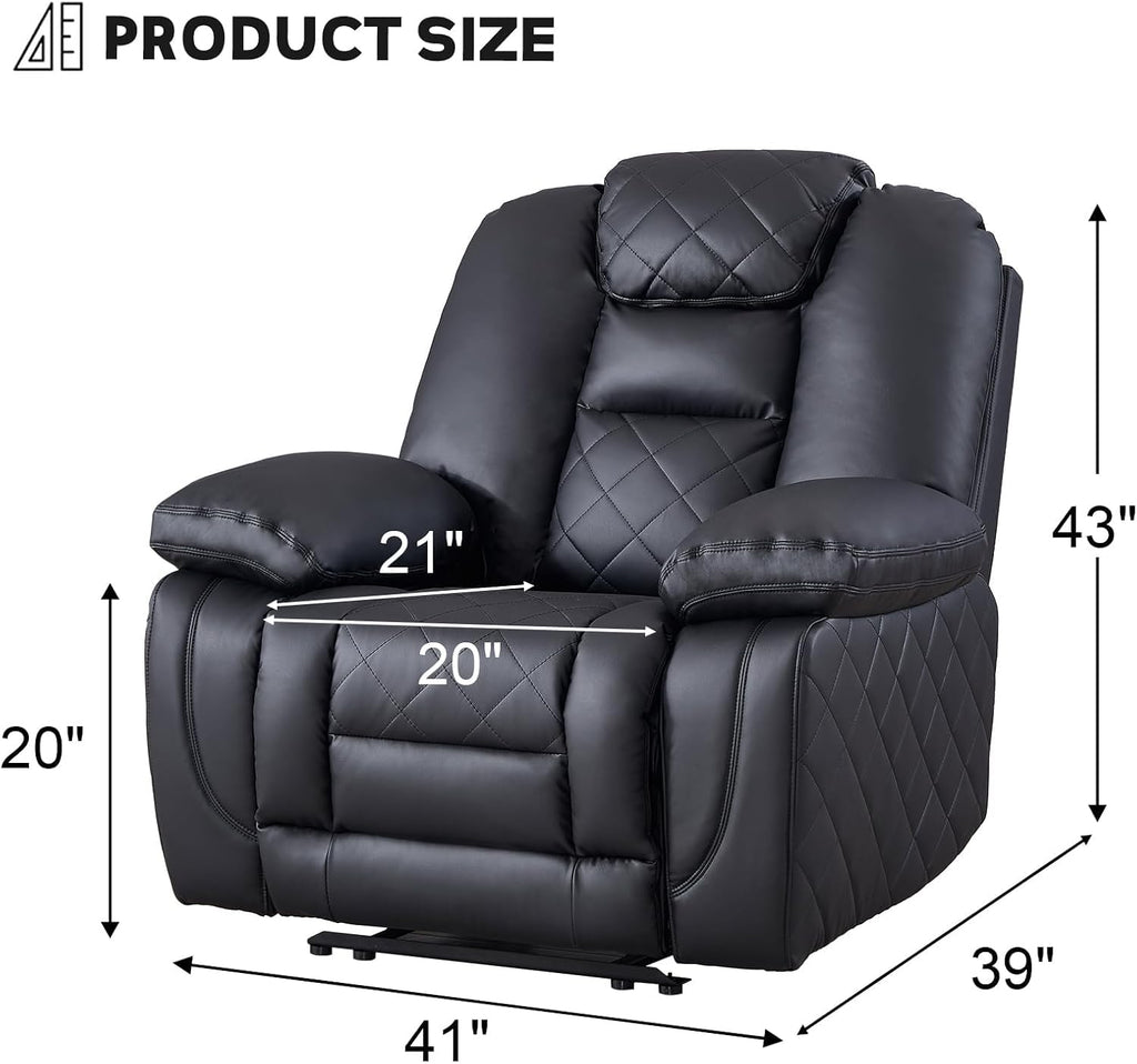 EBELLO Faux Leather Recliner Manual Chair, Single Reclining Sofa Chair with Comfortable Armrest and Backrest, Home Theater Seating for Living Room, Bedroom, Black