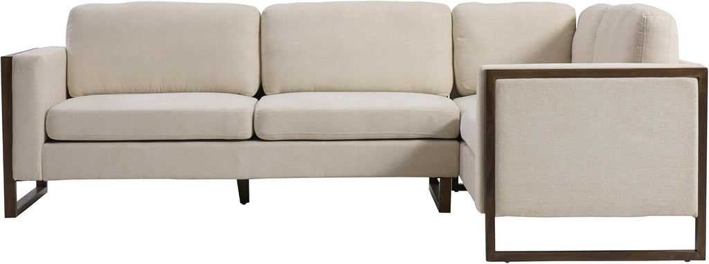 Christopher Knight Home Azir 104.00' Wooden Frame Modular L-Shape Sofa Couch, Modern Sectional Sofa with Thick Cushions for Living Room, Comfy Fabric Upholstered Couch with Deep Seat, Beige