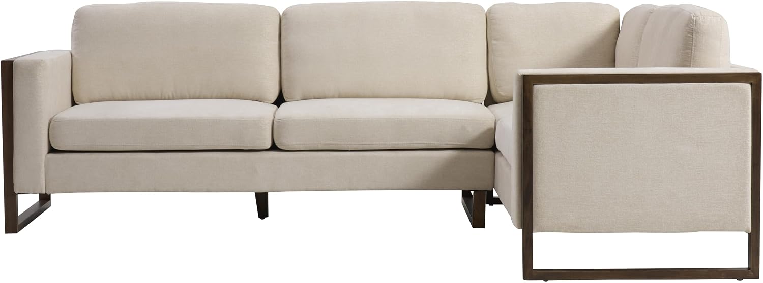 Christopher Knight Home Azir 104.00' Wooden Frame Modular L-Shape Sofa Couch, Modern Sectional Sofa with Thick Cushions for Living Room, Comfy Fabric Upholstered Couch with Deep Seat, Beige