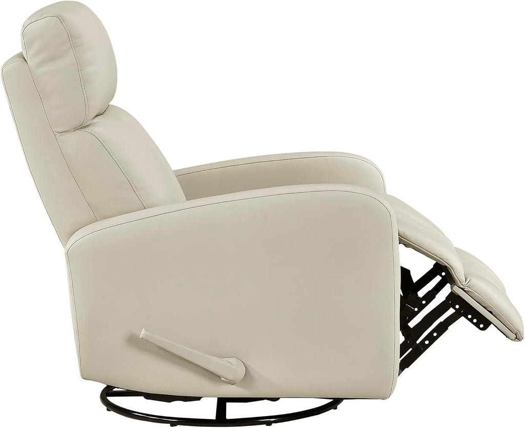 Lexicon Swivel Glider Reclining Chair, Top Grain Leather Match Manual Pull Handle Recliner, Comfy Nursery Glider Recliner, Swivel Reclining Chair for Living Room/Office/Bedroom/Apartment, Beige