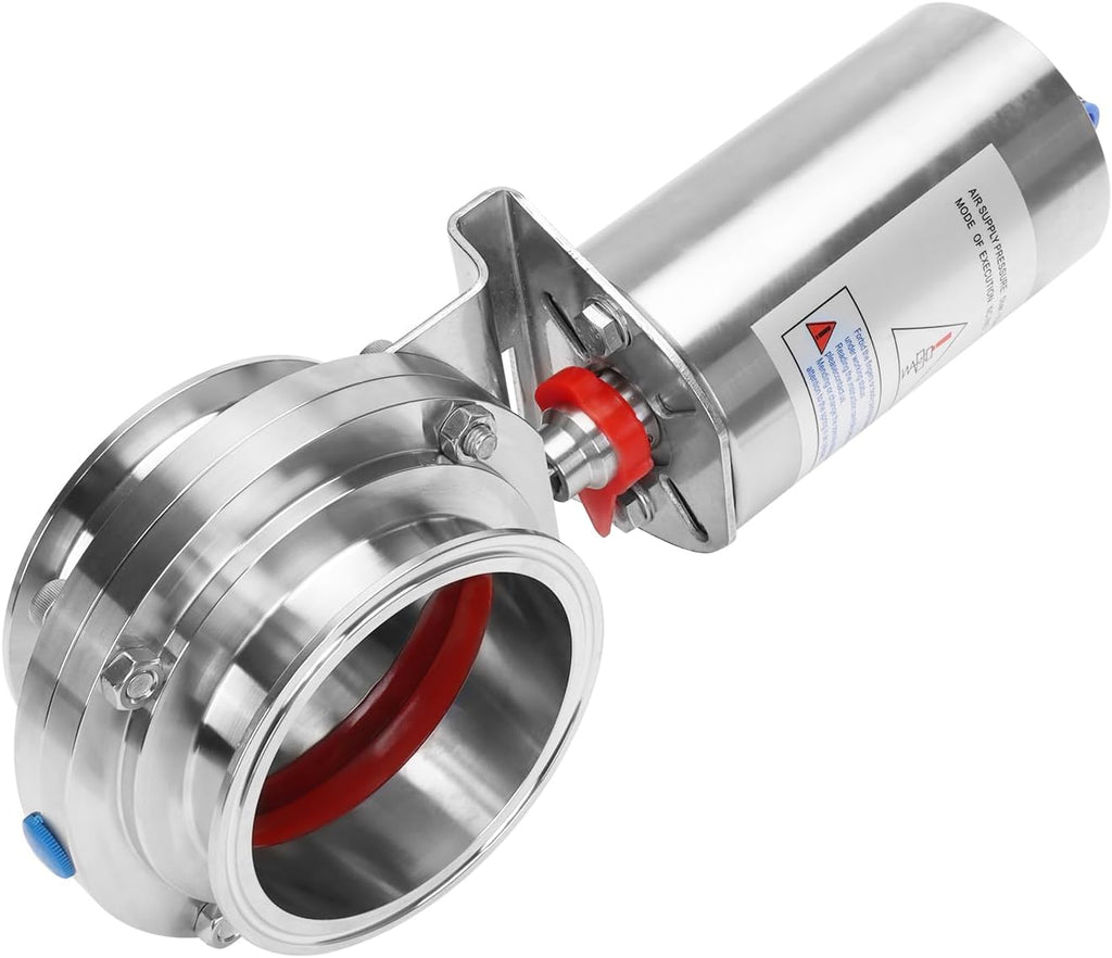 DERNORD 4 Inch Tri Clamp Sanitary Butterfly Valve, Pneumatic Actuator Valve SS304 with Single Acting