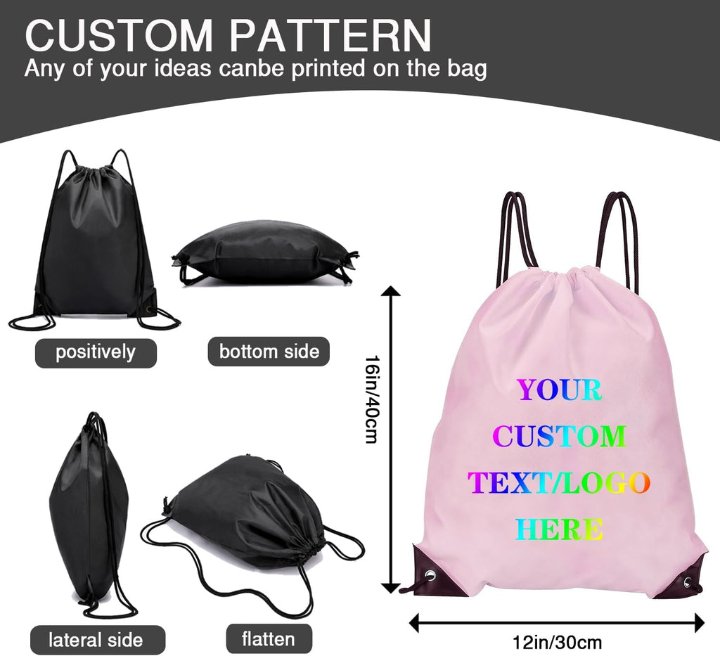Custom Bags With Your Logo Set of 100 Custom Backpack Draw String Bags Pack Bulk for Travelling Swimming Gym Everyday Use (Pink)