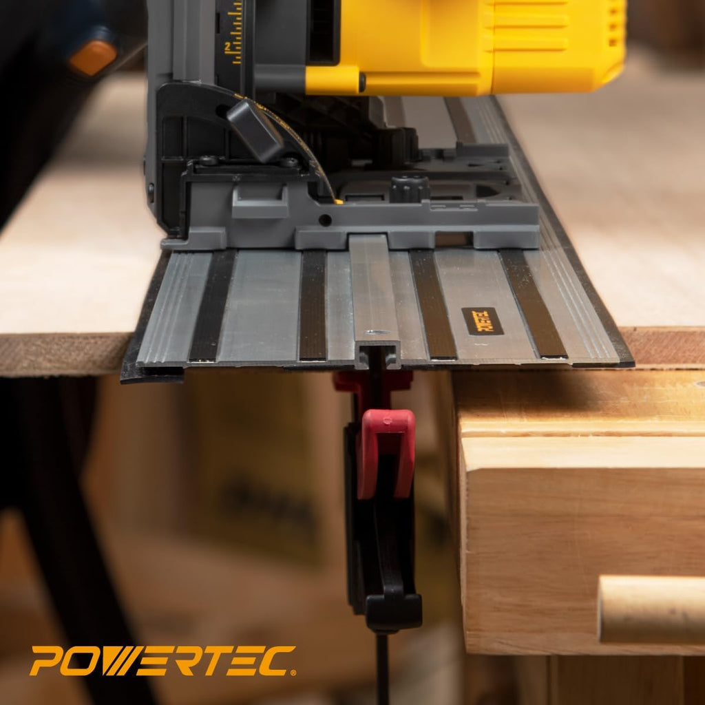 POWERTEC 72199 110 Inch Track Saw Guide Rail and Clamp Set for DeWalt Track Saws, Includes 2x55' Guided Rails, (1) Guide Rail Connector and (2) Quick Release Clamps for Woodworking Projects