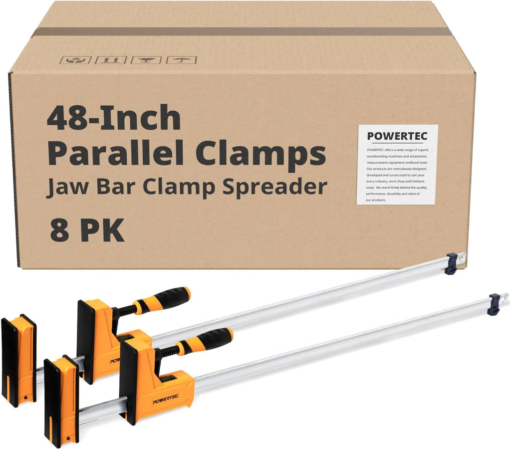 POWERTEC 71602-Case4 48' Parallel Clamps for Woodworking | 90 Degree Heavy Duty Steel Bar Jaw Clamp Spreader Tool, Case of 8 Pcs