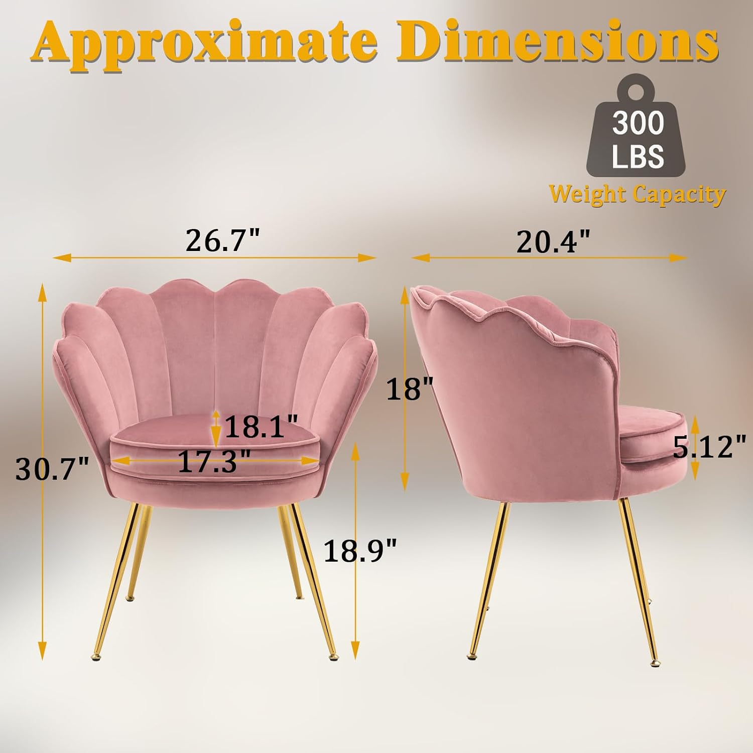Czlolo Accent Chairs Set of 2 for Living Room, Velvet Upholstered Makeup Room Vanity Chair with Back, Golden Metal Legs Small Accent Side Chair for Bedroom, Cloud Chair Set, 2 Pcs Pink