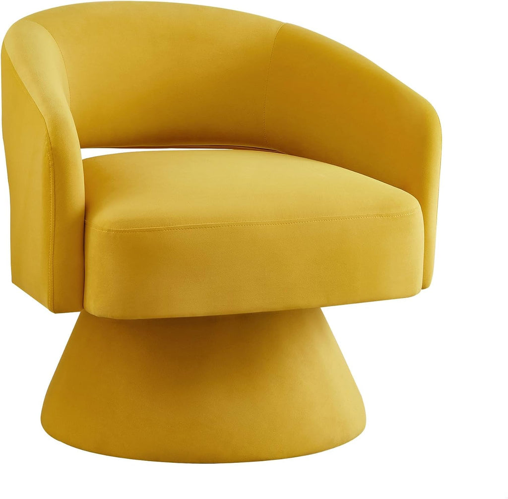 GDFStudio Swivel Barrel Chair Accent Arm Chair for Living Room Upholstered Velvet Round Reading Armchair Modern 360 Degree Comfy Swivel Chair with Open Backrest for Bedroom Office, Yellow