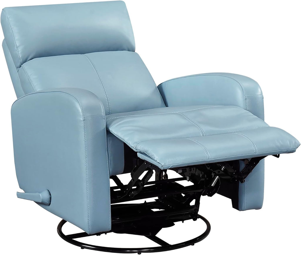 Lexicon Swivel Glider Reclining Chair, Top Grain Leather Match Manual Pull Handle Recliner, Comfy Nursery Glider Recliner, Swivel Reclining Chair for Living Room/Office/Bedroom/Apartment, Blue