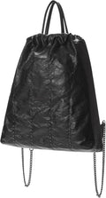 KWANI Chelsea Women's PU Leather Drawstring Backpack - Stylish Everyday Fashion Top Handle Bag (Black)