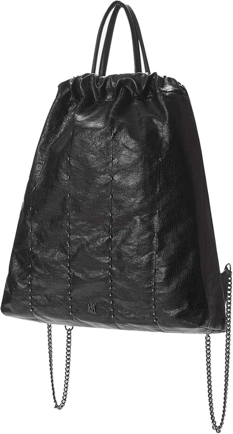 KWANI Chelsea Women's PU Leather Drawstring Backpack - Stylish Everyday Fashion Top Handle Bag (Black)